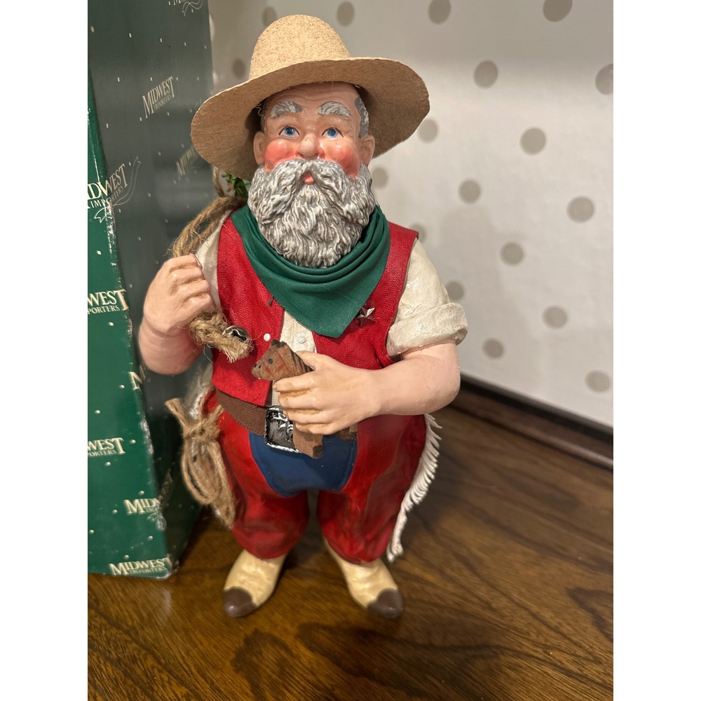 VTG Midwest Importers Cowboy Santa Claus Figurine Western Pony Express Christmas